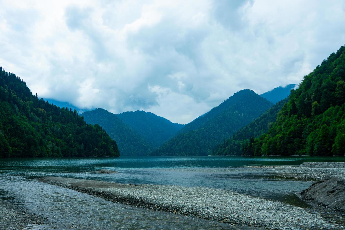 Natural landscape with a view of lake Ritsa photo