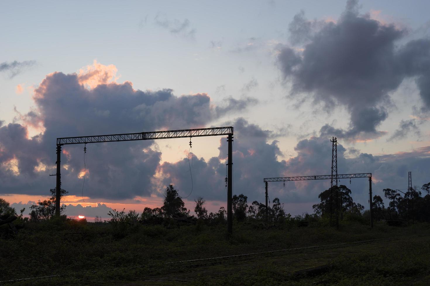 Sunset over an abandoned railway in Abkhazia photo