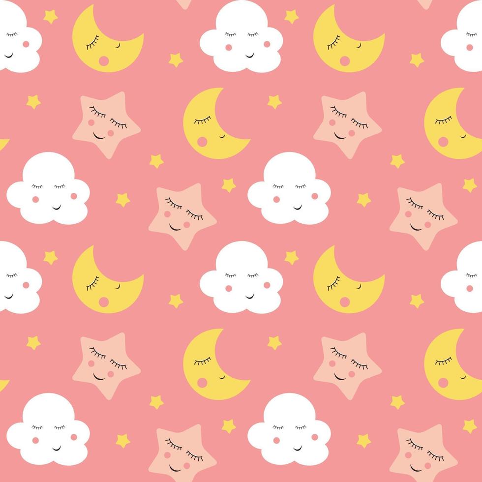 Cute Clouds Star and Moons  Seamless Pattern Background vector