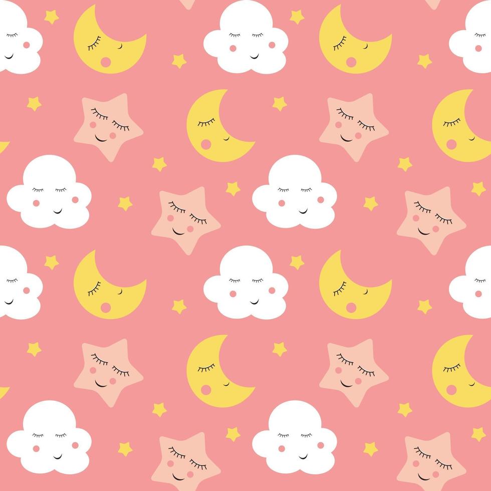 Cute Clouds Star and Moons  Seamless Pattern Background vector