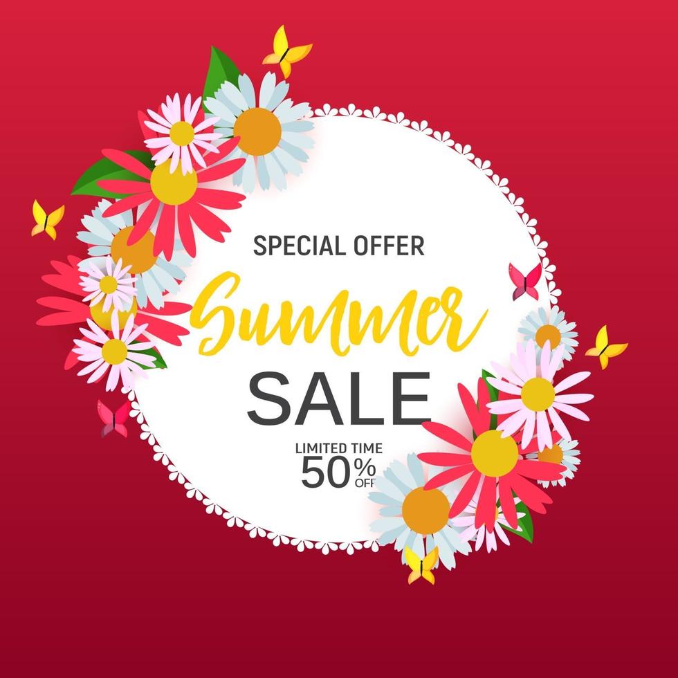 Abstract Flower Summer Sale Background with Frame vector