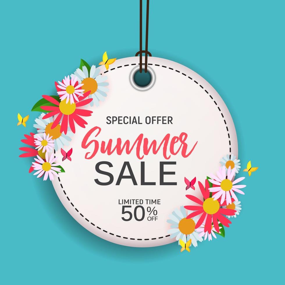 Abstract Flower Summer Sale Background with Frame vector