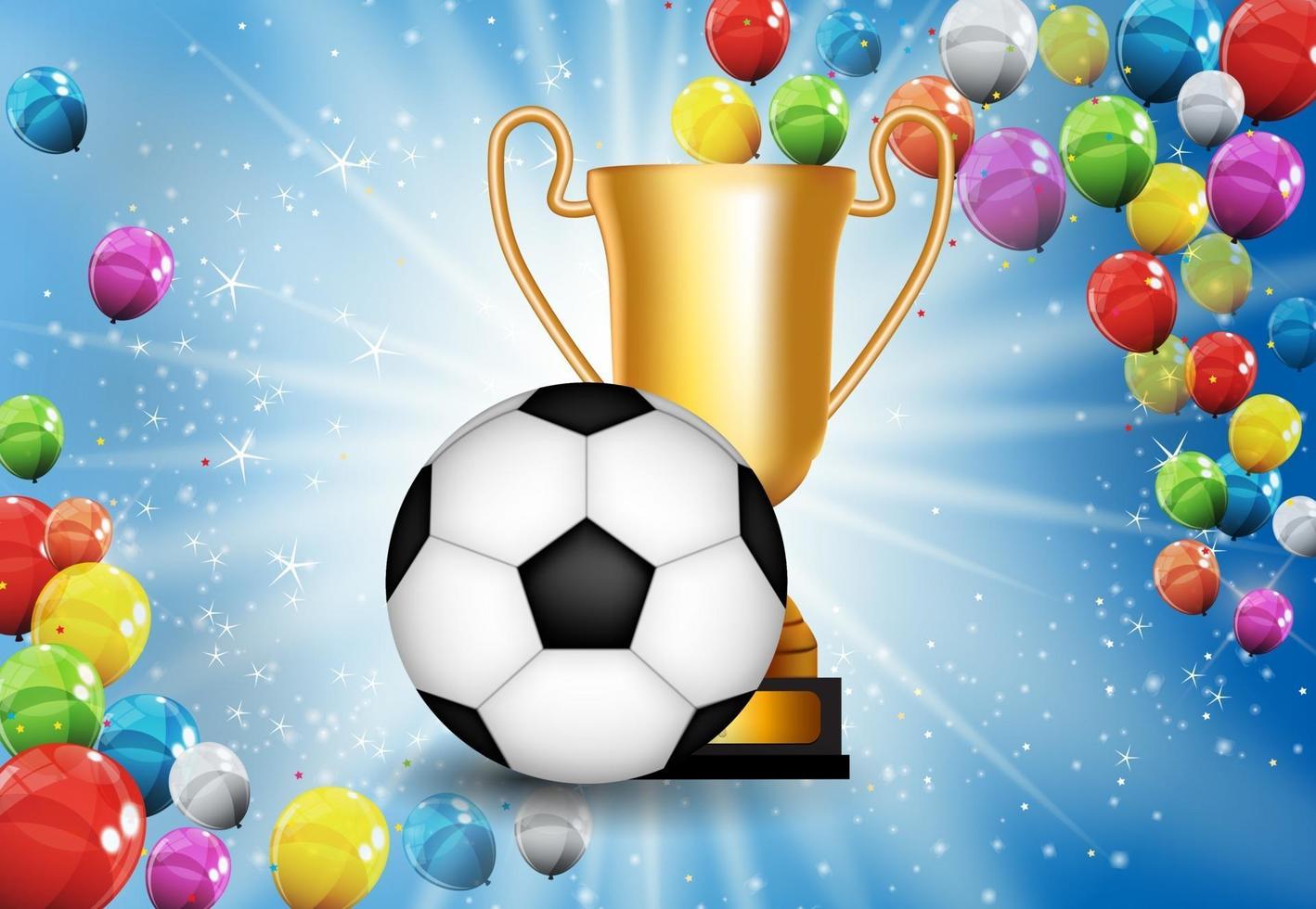 ganador felicitaciones fondo con copa de oro y pelota de fútbol vector