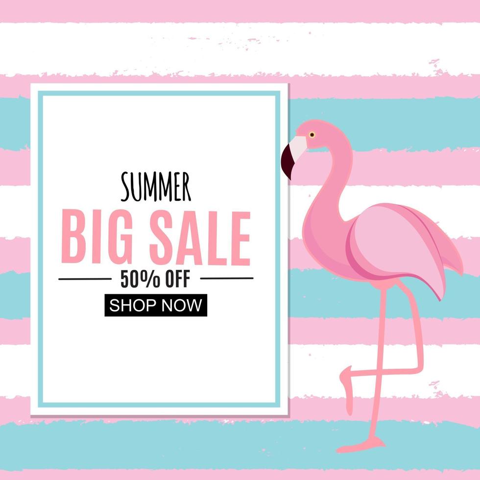 Abstract Tropical Background with Flamingo and Frame vector
