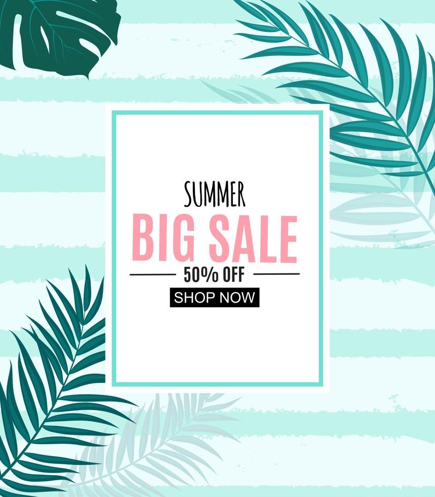 Summer Sale Abstract Banner Background with Palm Leaves vector