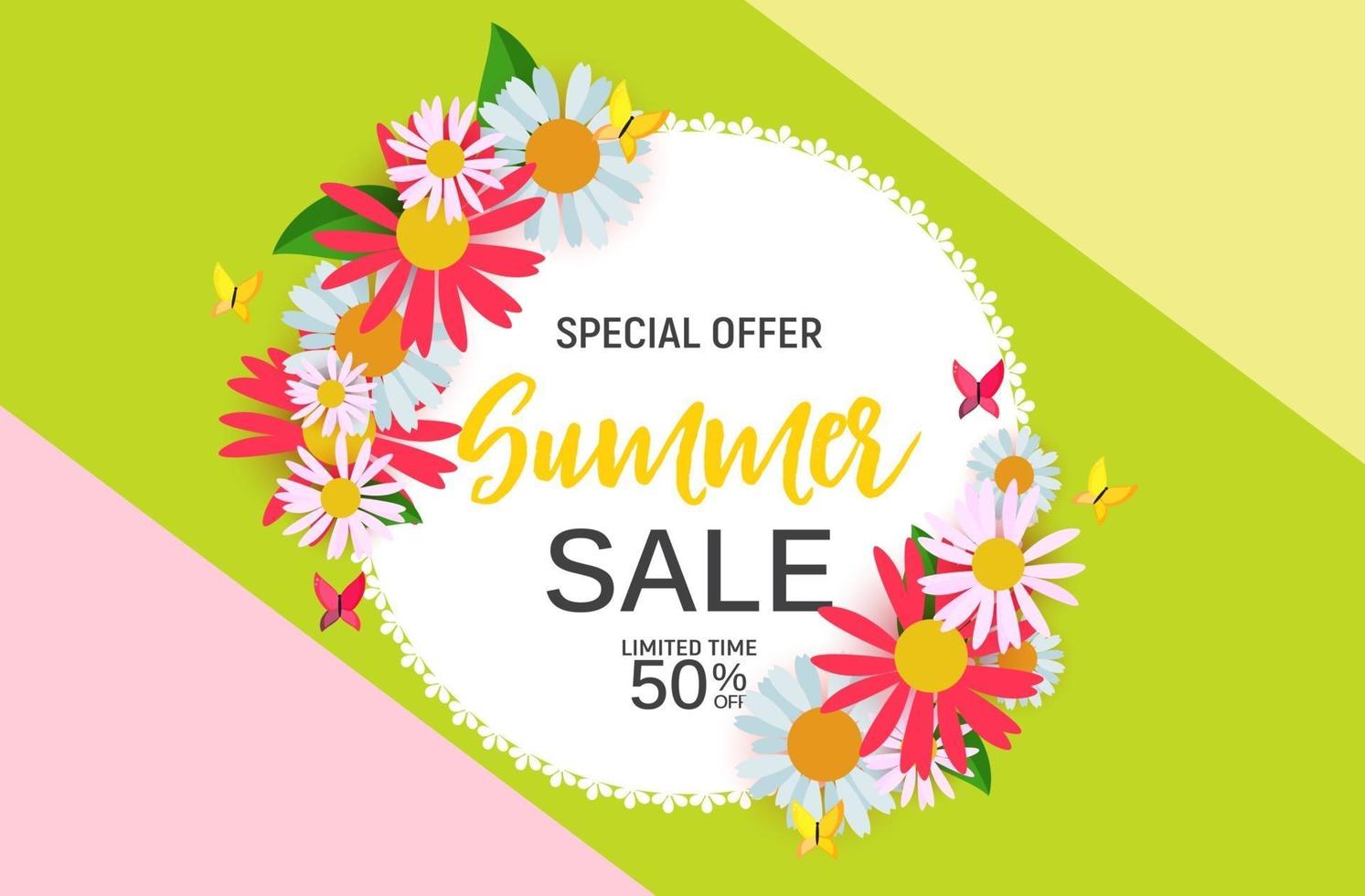 Abstract Flower Summer Sale Background with Frame vector