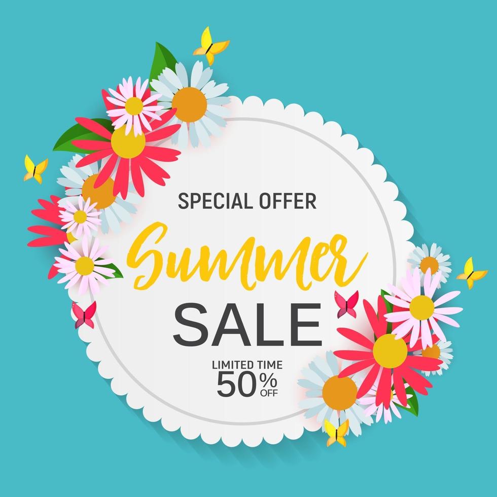 Abstract Flower Summer Sale Background with Frame vector