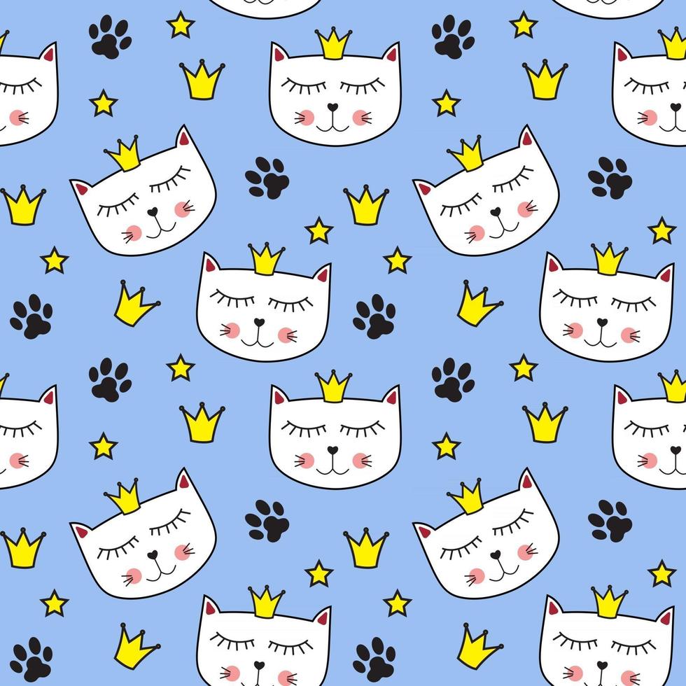 Little Cute Cat Princess Seamless Pattern Background vector