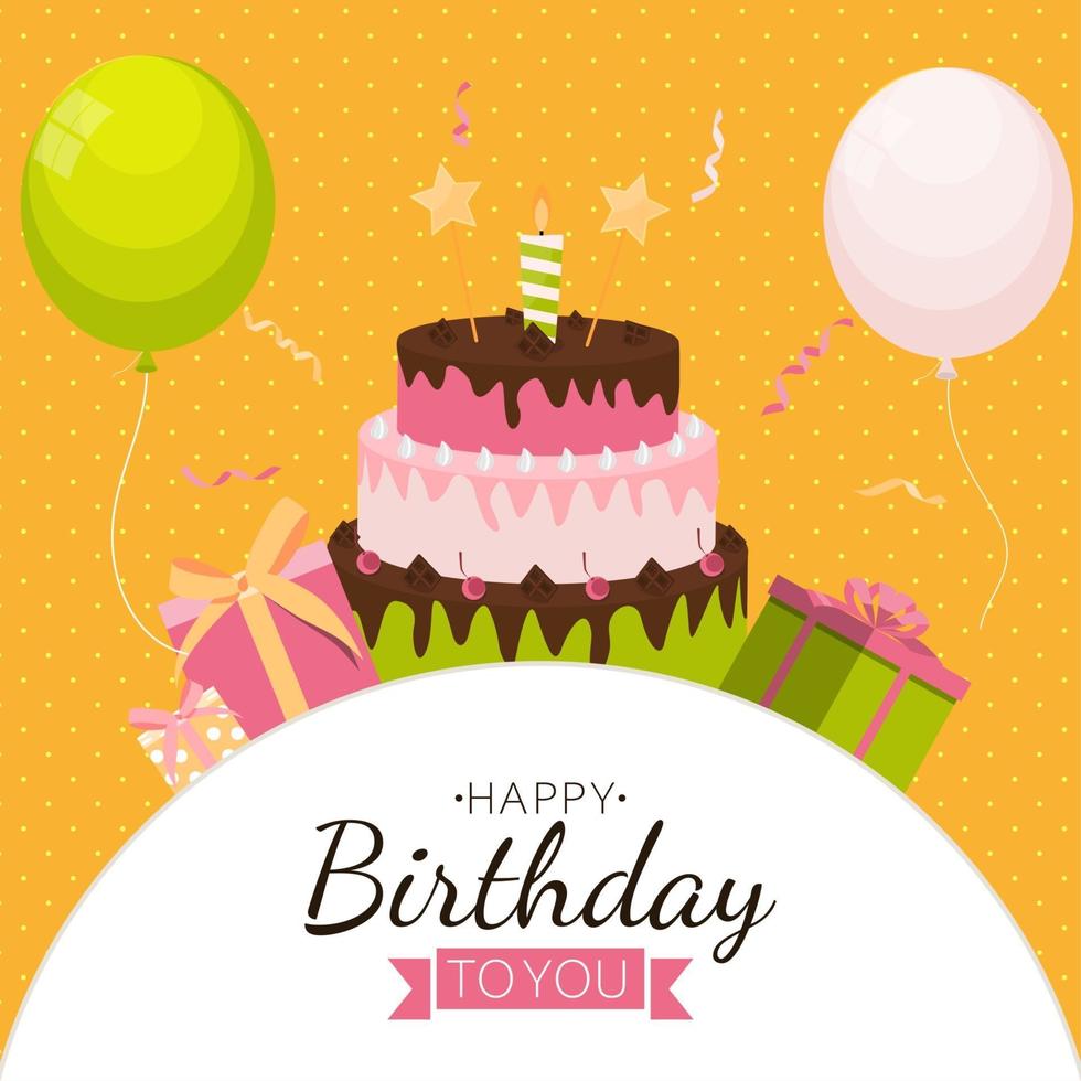 Cute Happy Birthday Background with Gift Box, Cake and Candles vector