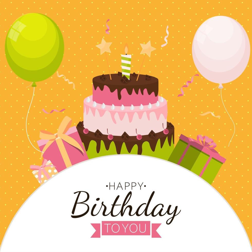 lindo fondo feliz cumpleaños con caja de regalo, pastel y velas vector