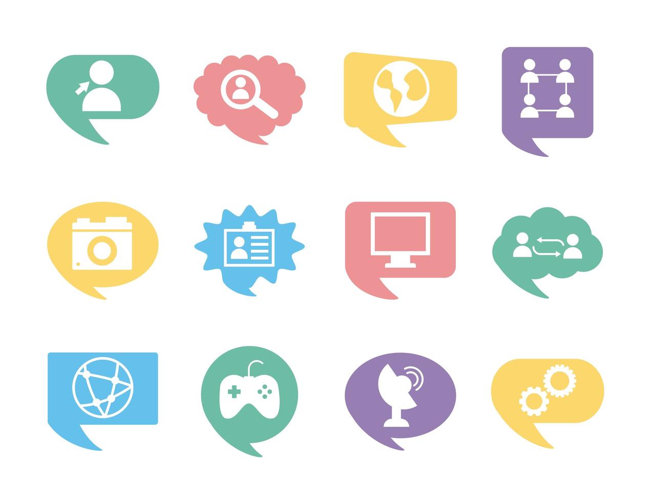 twelve social media marketing set icons vector