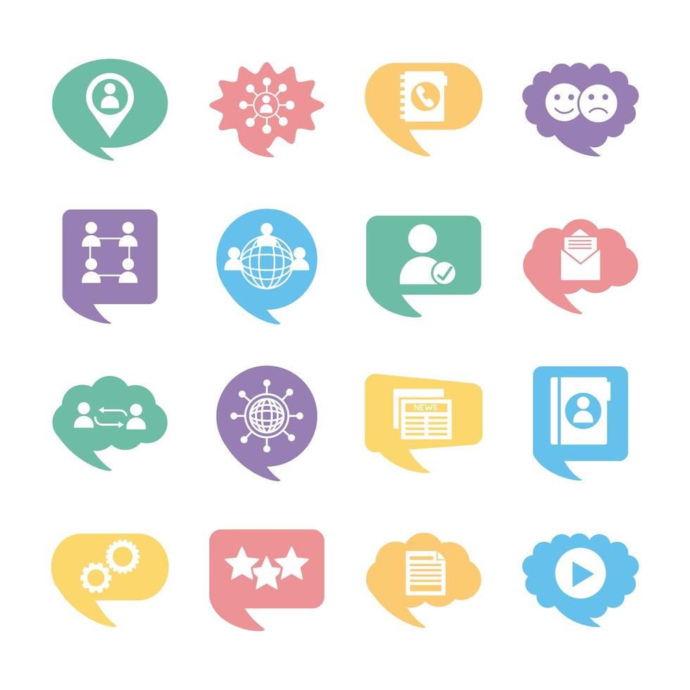 sixteen social media marketing set icons vector