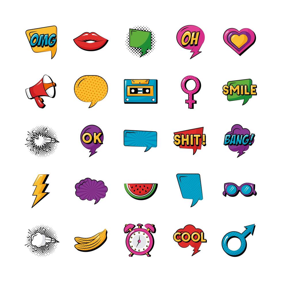 bundle of twenty five pop art set collection icons vector