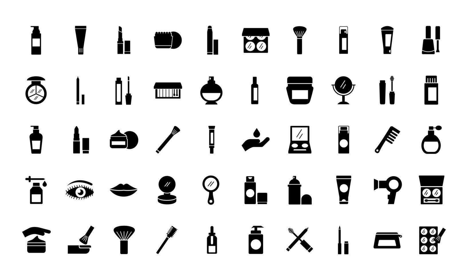 Paquete de cincuenta iconos de conjunto de cosméticos de maquillaje vector