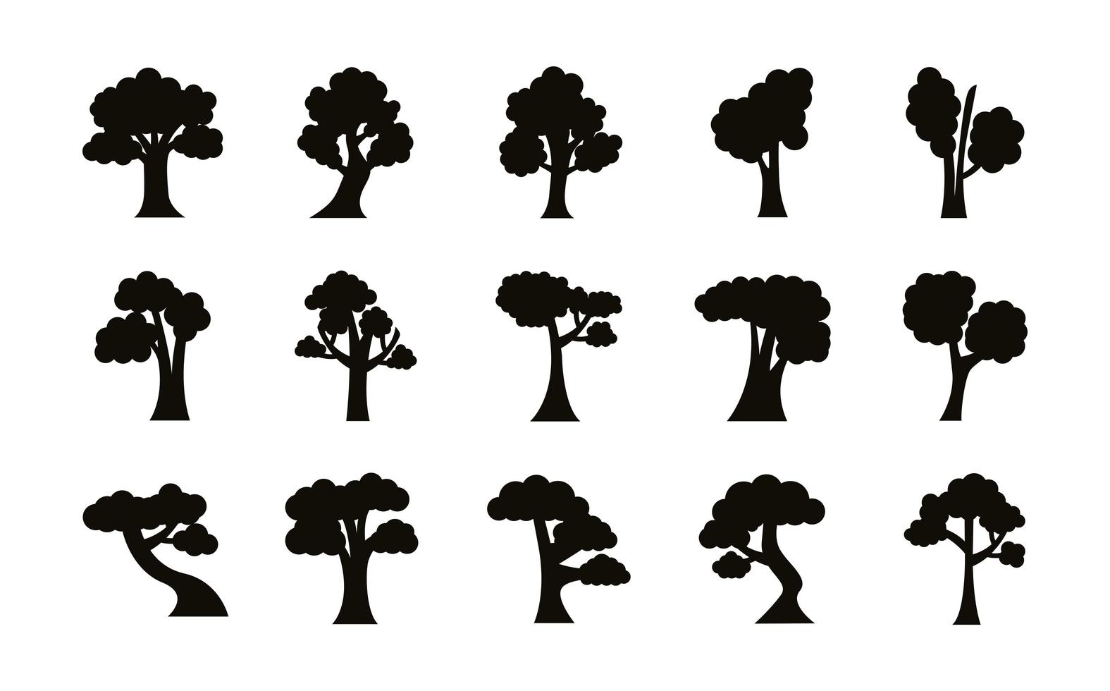 bundle of fifteen trees set icons vector