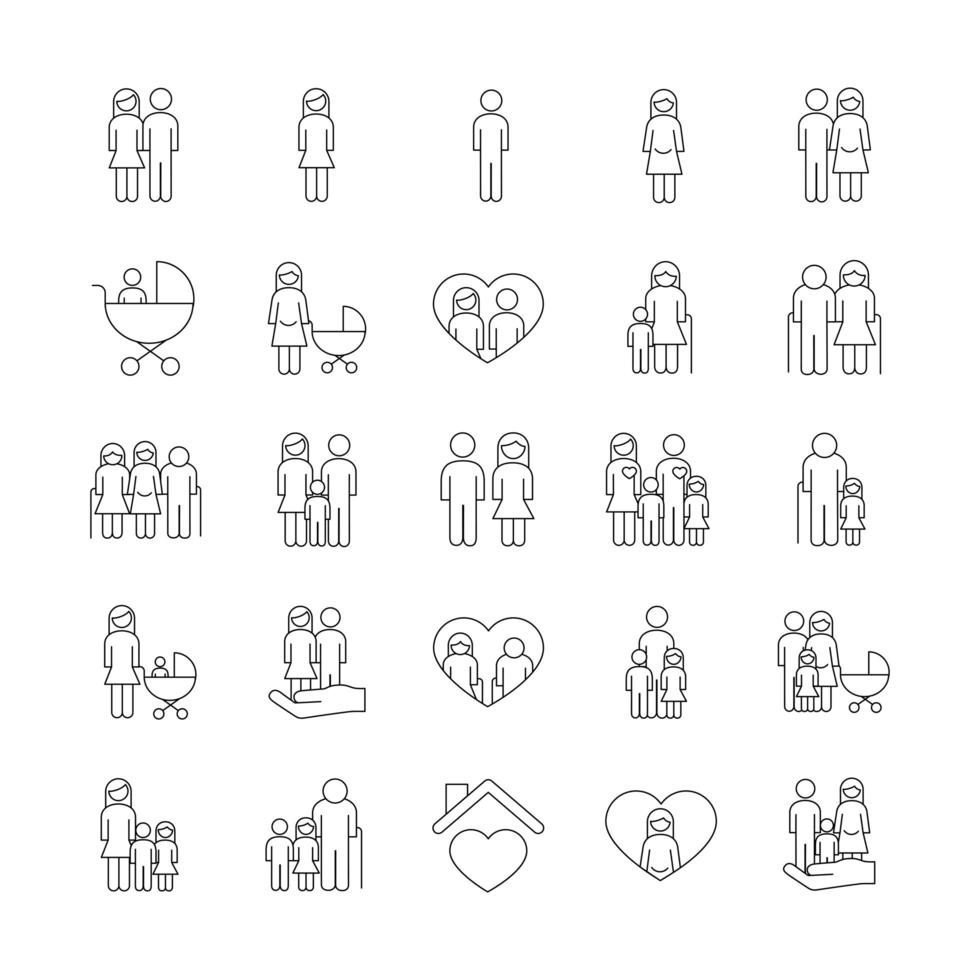 bundle of twenty five family parents set collection icons vector
