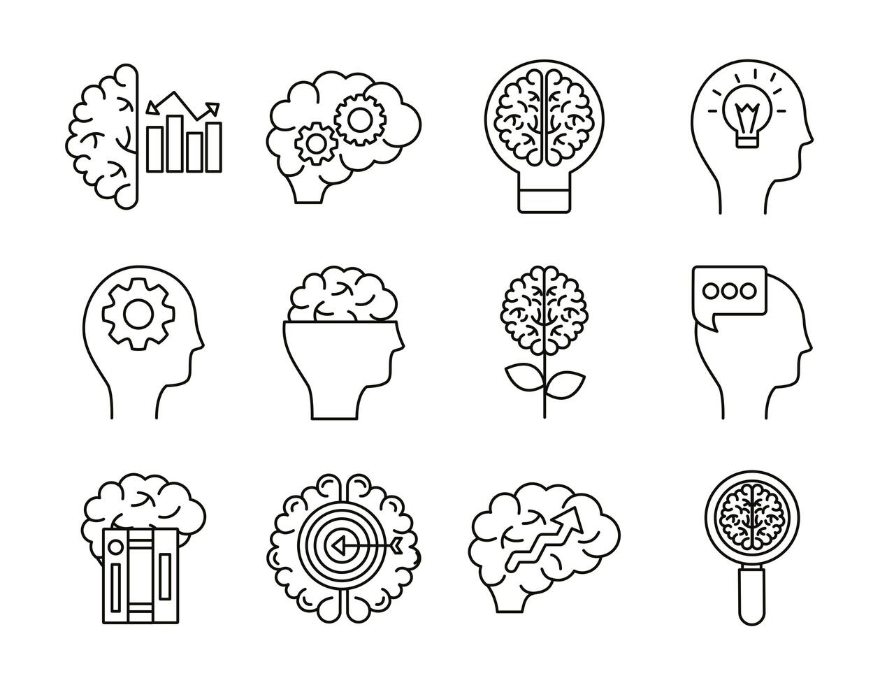 bundle of brains organs set icons vector
