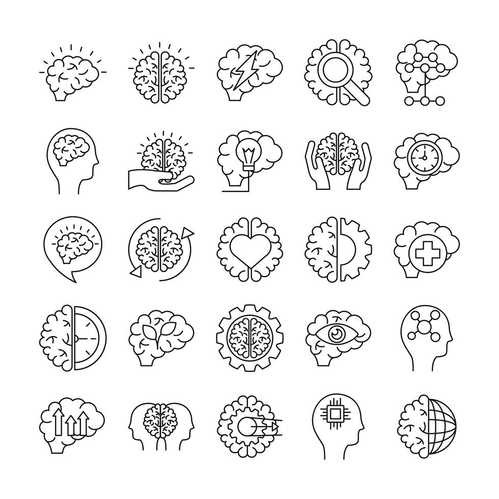 bundle of brains organs set icons vector