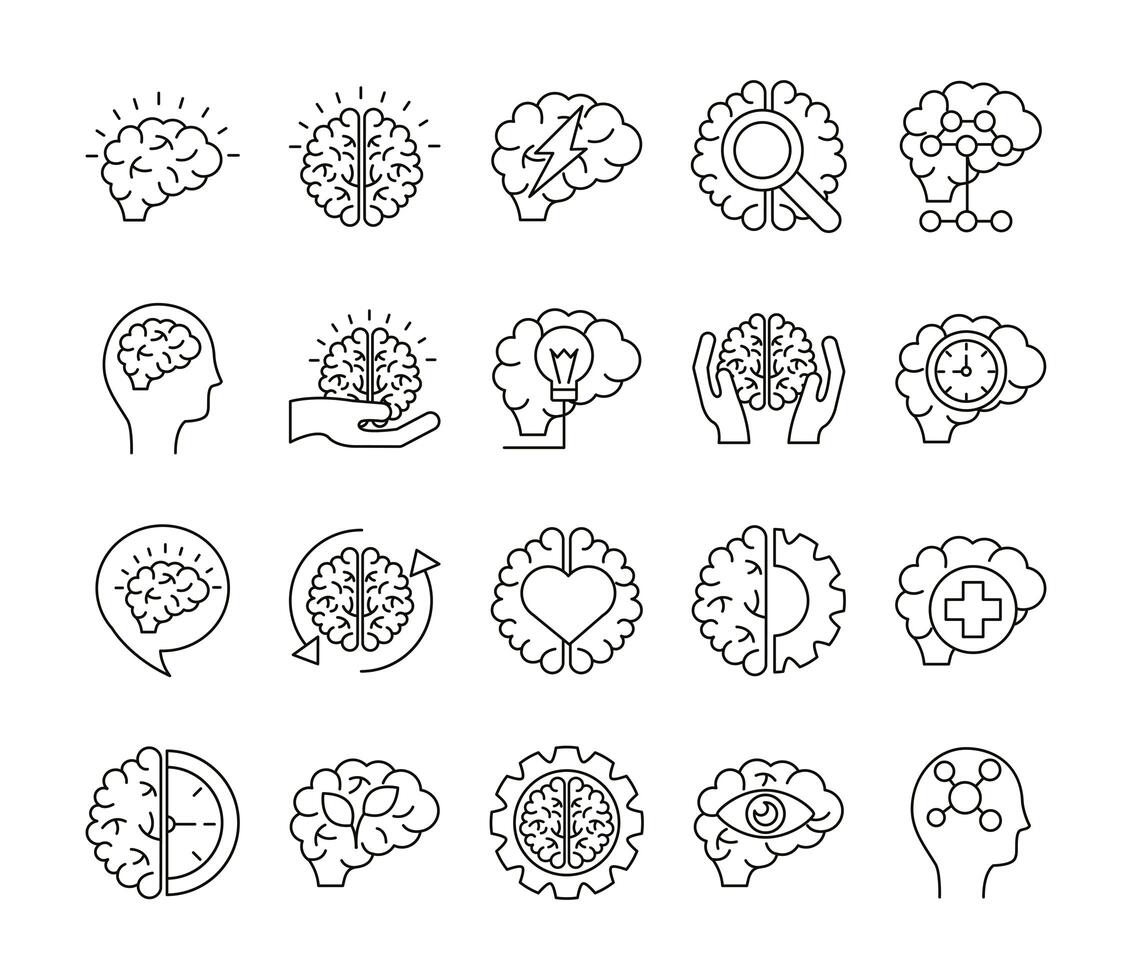 bundle of brains organs set icons vector