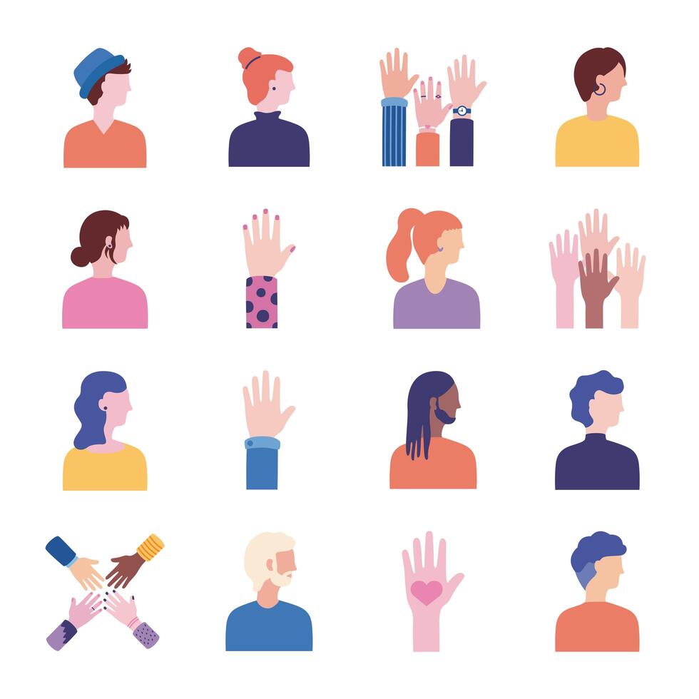 bundle of diversity people set icons vector