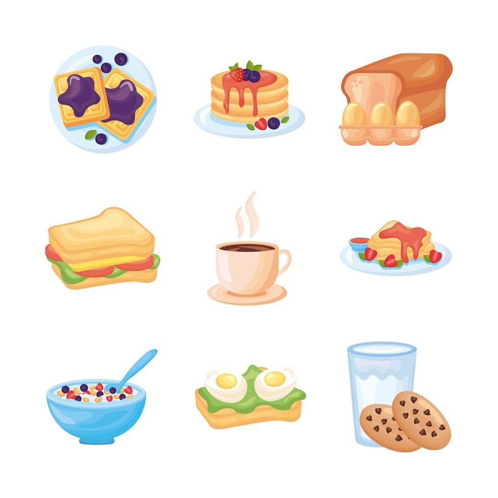 paquete de iconos de conjunto de alimentos de desayuno vector