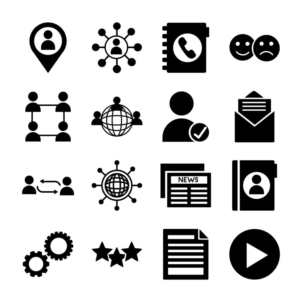 sixteen social media marketing set icons vector