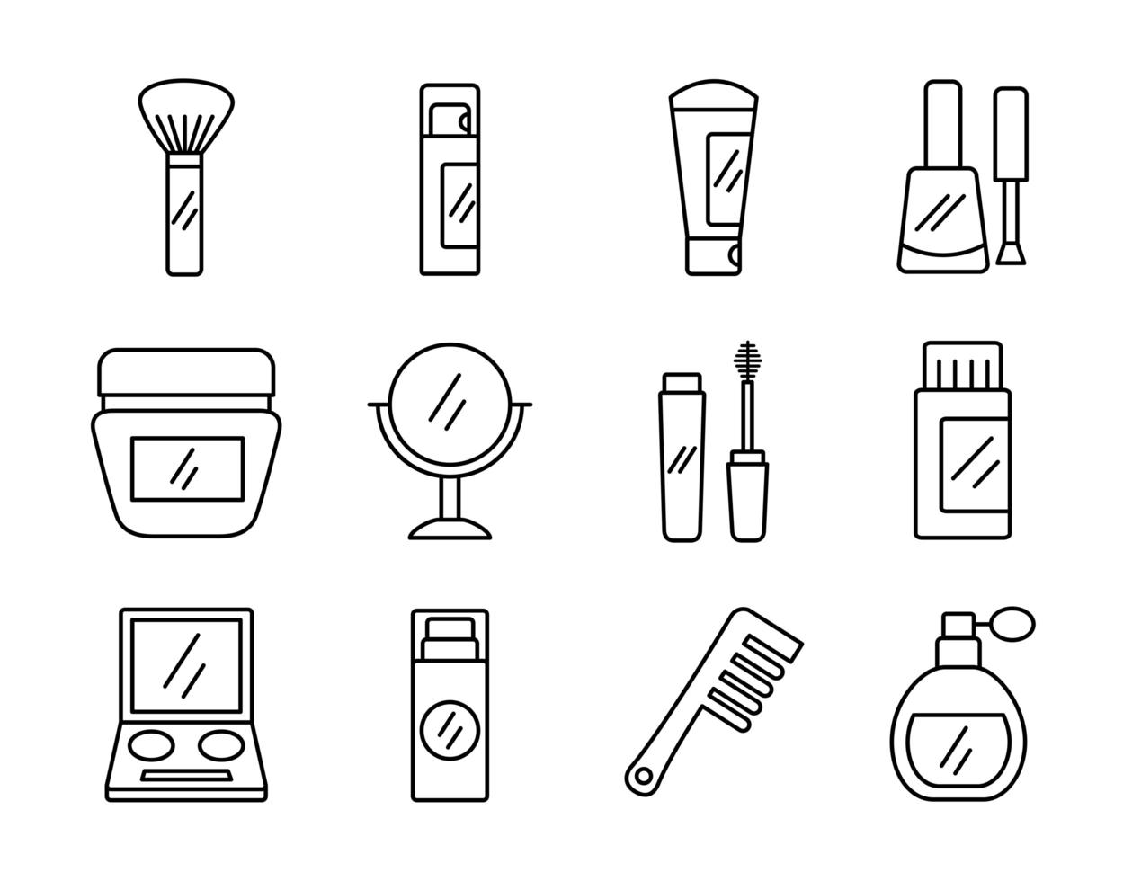 bundle of twelve make up cosmetics set icons vector