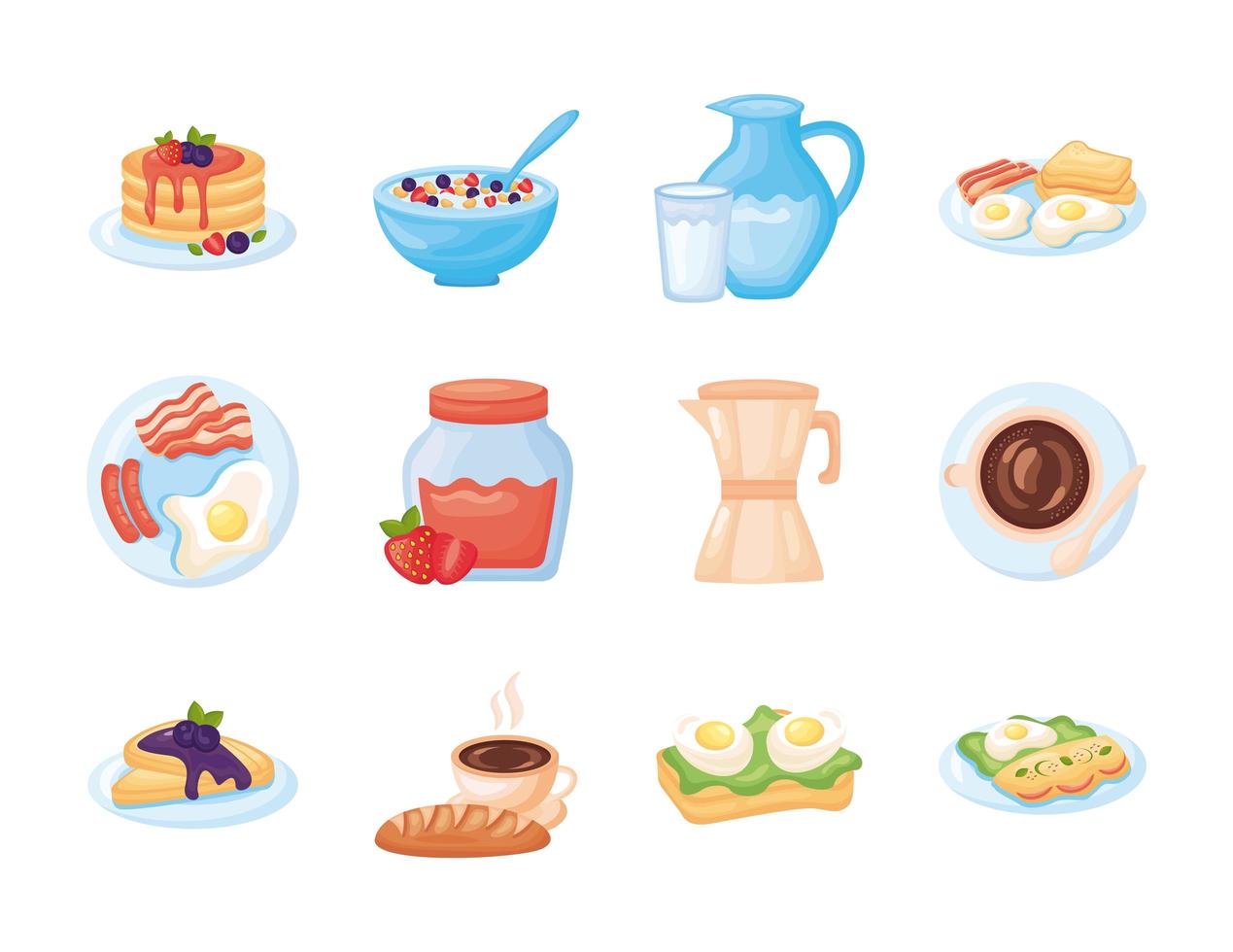 bundle of breakfast food set icons vector