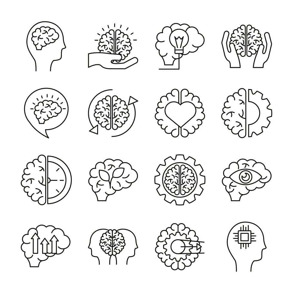 bundle of brains organs set icons vector