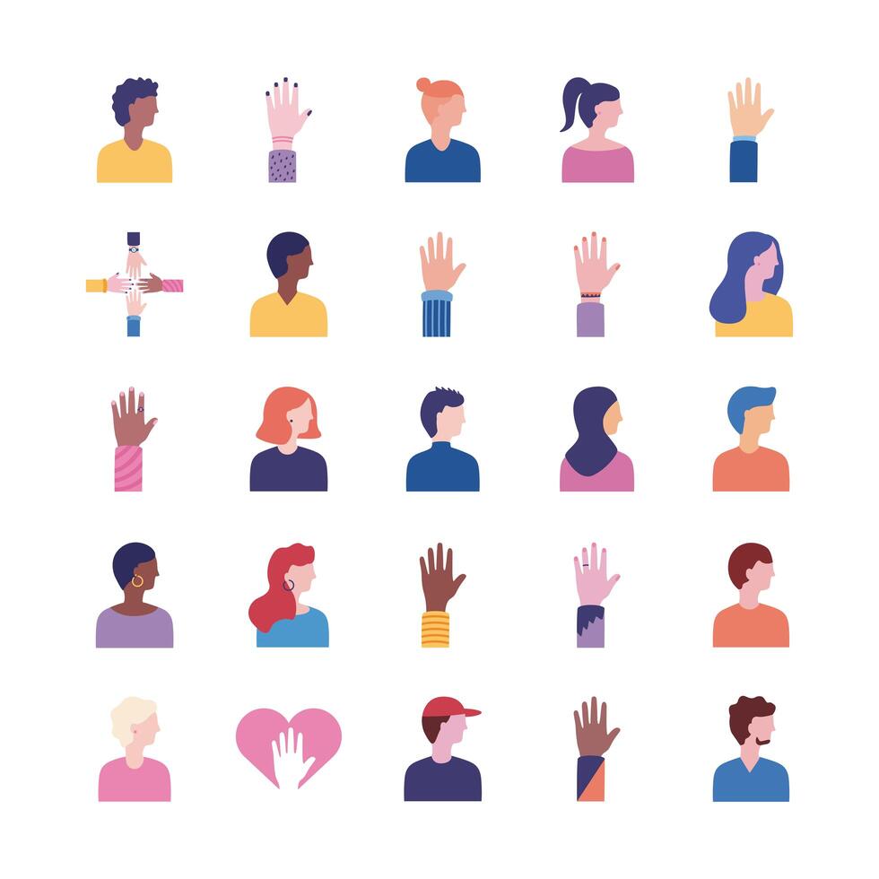 bundle of diversity people set icons vector