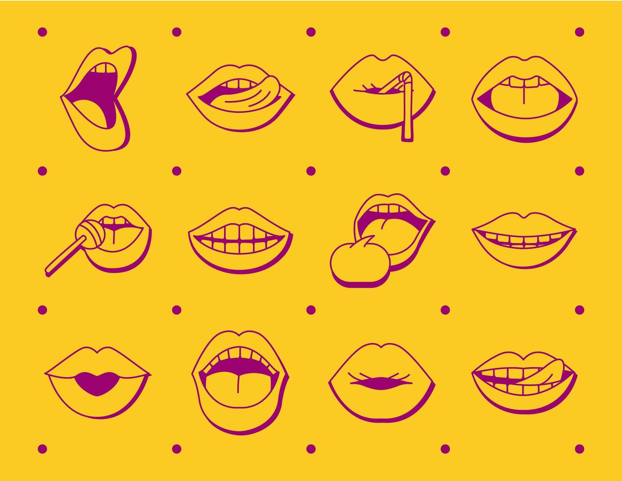 bundle of twelve mouths and lips set icons vector