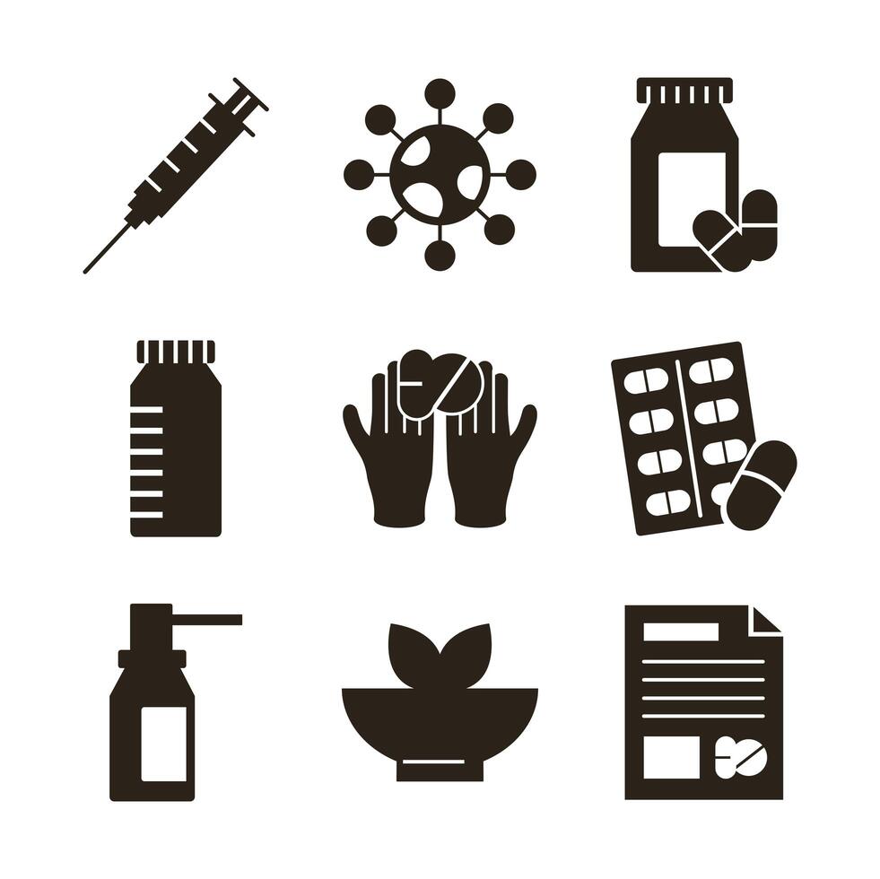 bundle of nine medical set icons vector