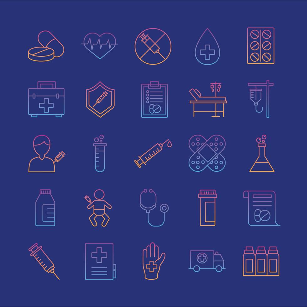 bundle of twenty five medical set icons vector