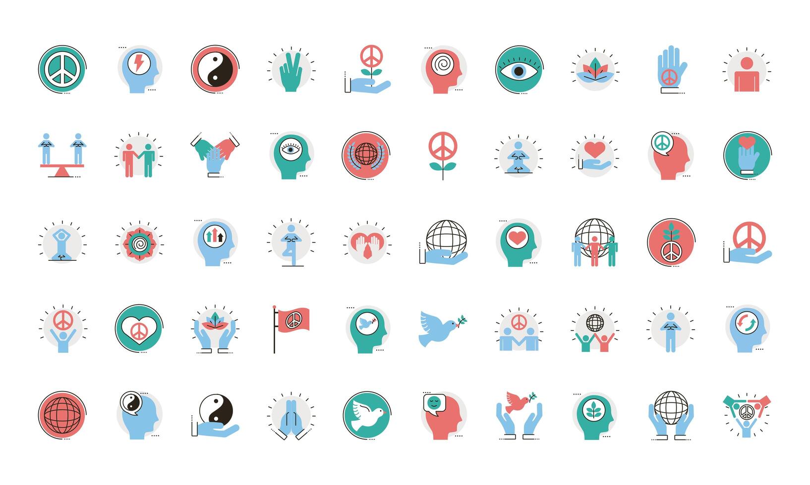 bundle of fifty peace set line and fill style icons vector
