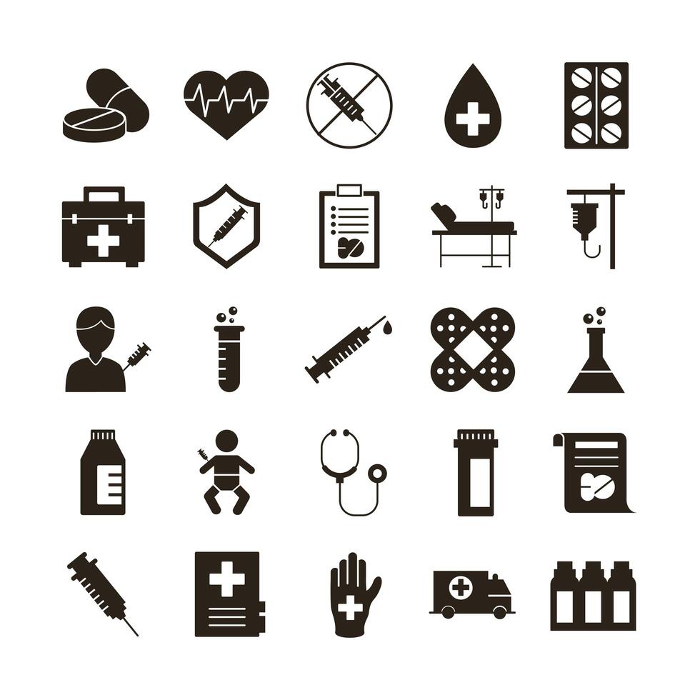 bundle of twenty five medical set icons vector