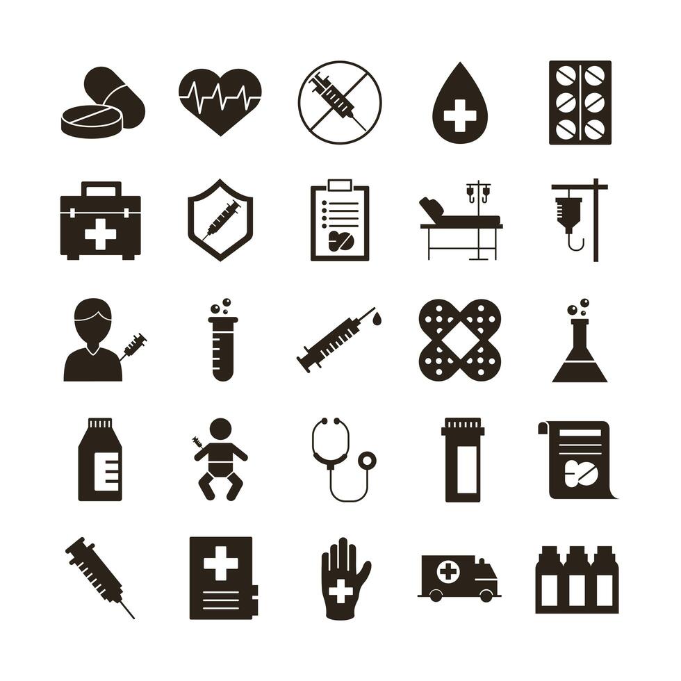 bundle of twenty five medical set icons vector