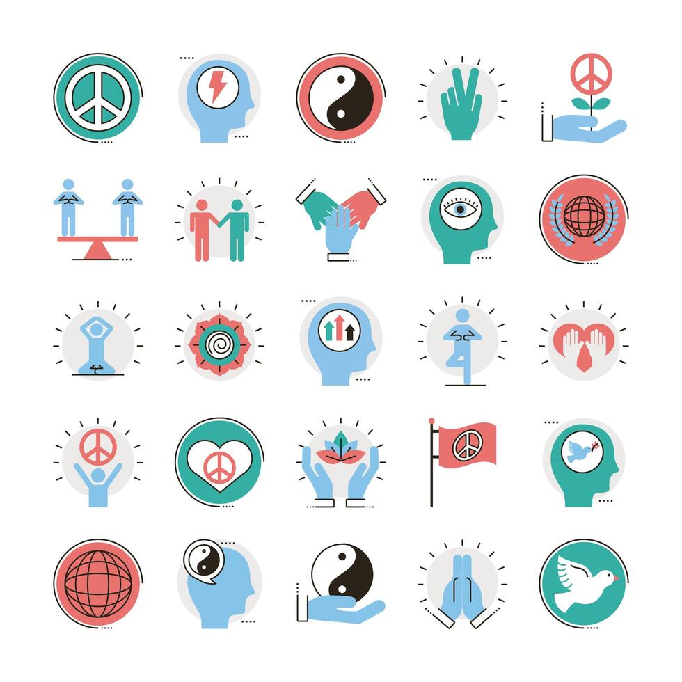 bundle of twenty five peace set line and fill style icons in gray background vector