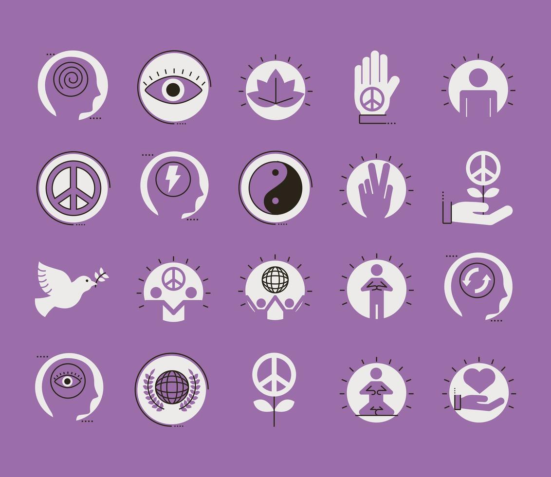 bundle of twenty peace set line and fill style icons vector