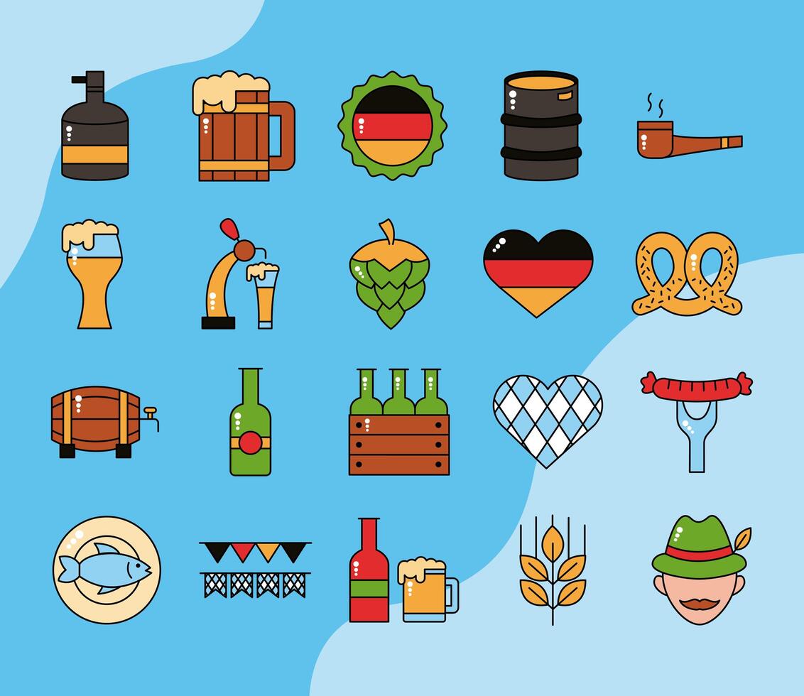 bundle of twenty oktoberfest set icons vector