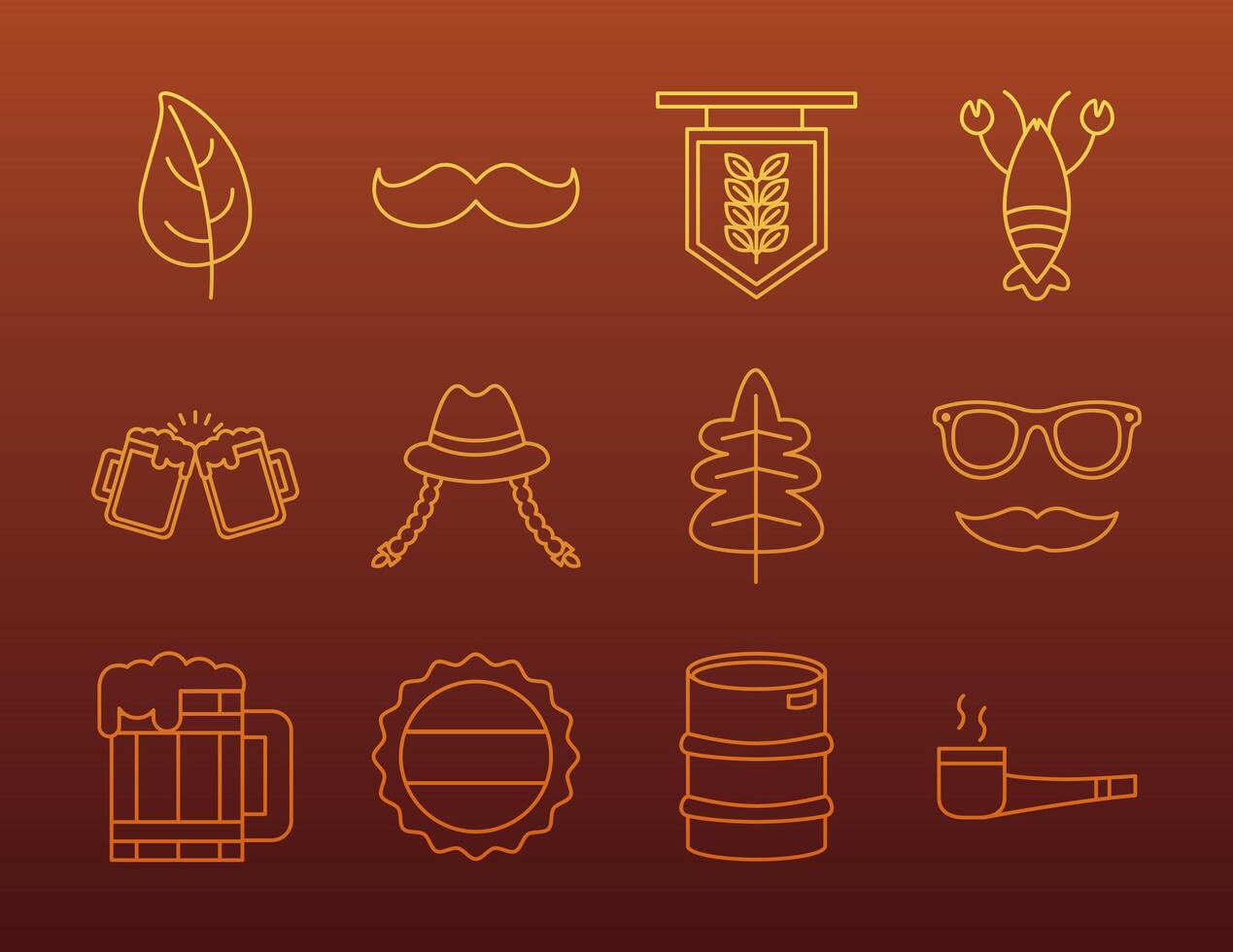 paquete de doce iconos de oktoberfest set vector