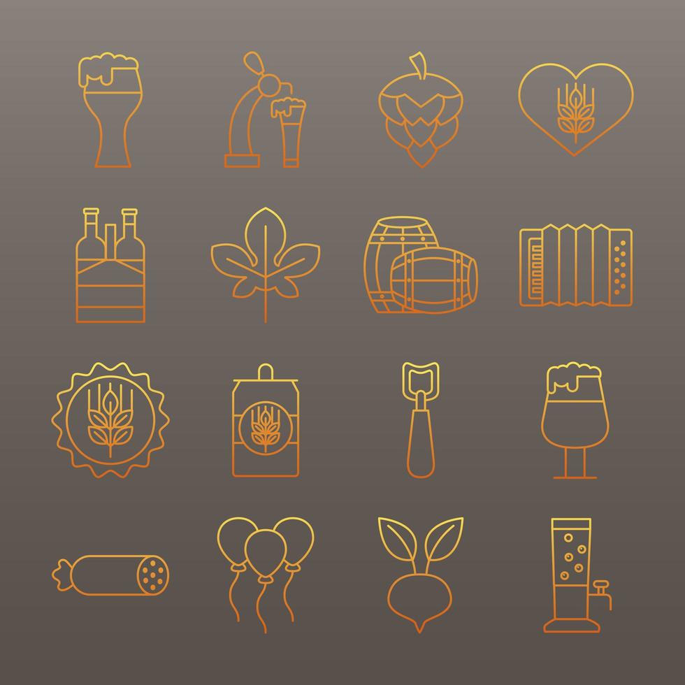 bundle of sixteen oktoberfest set icons vector