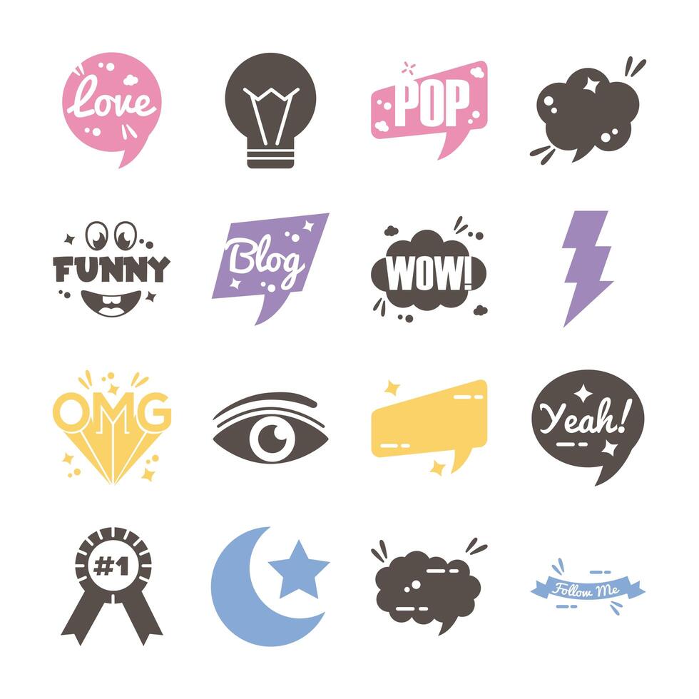 bundle of sixteen slang set icons vector