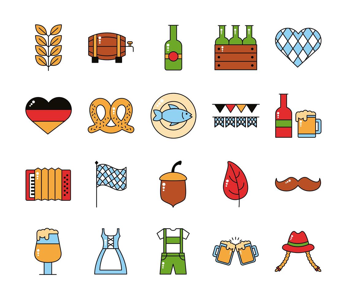 Paquete de veinte iconos de colección de conjunto de oktoberfest vector