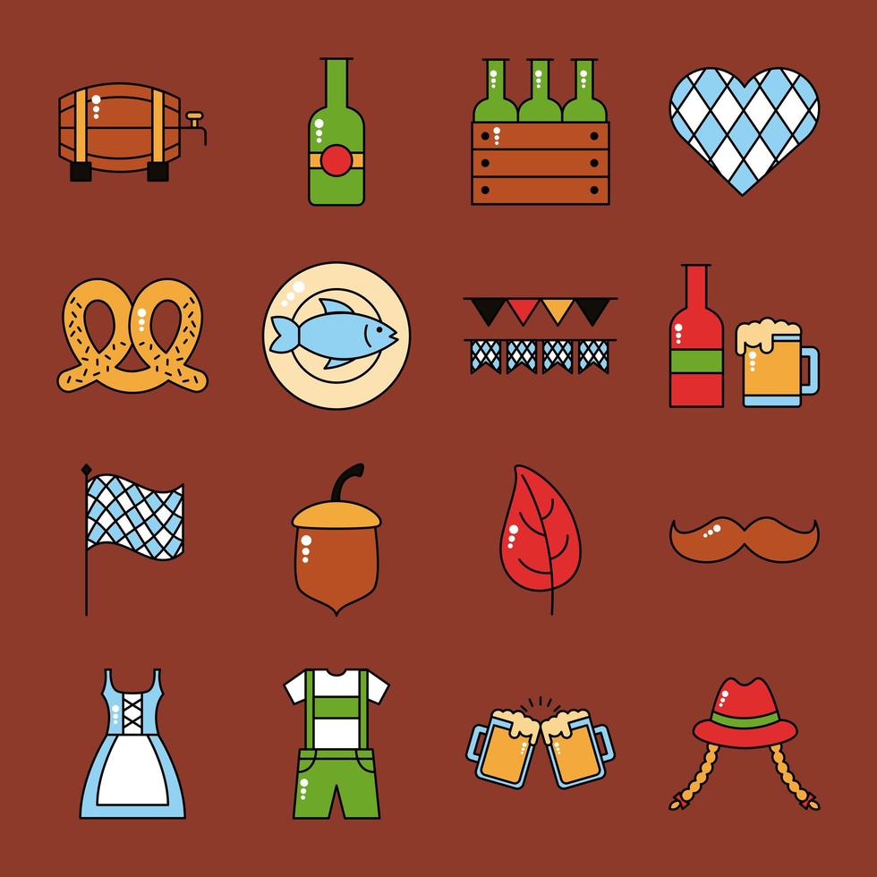 bundle of sixteen oktoberfest set collection icons vector