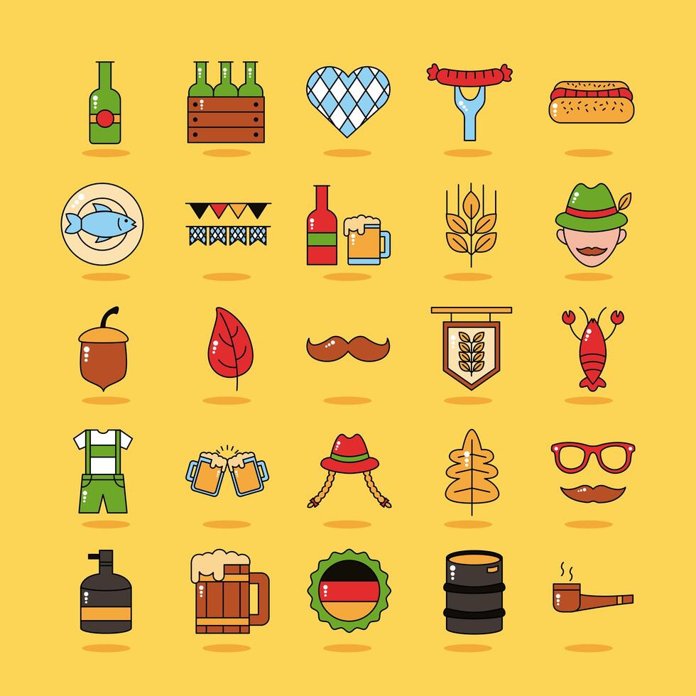 bundle of twenty five oktoberfest set collection icons vector