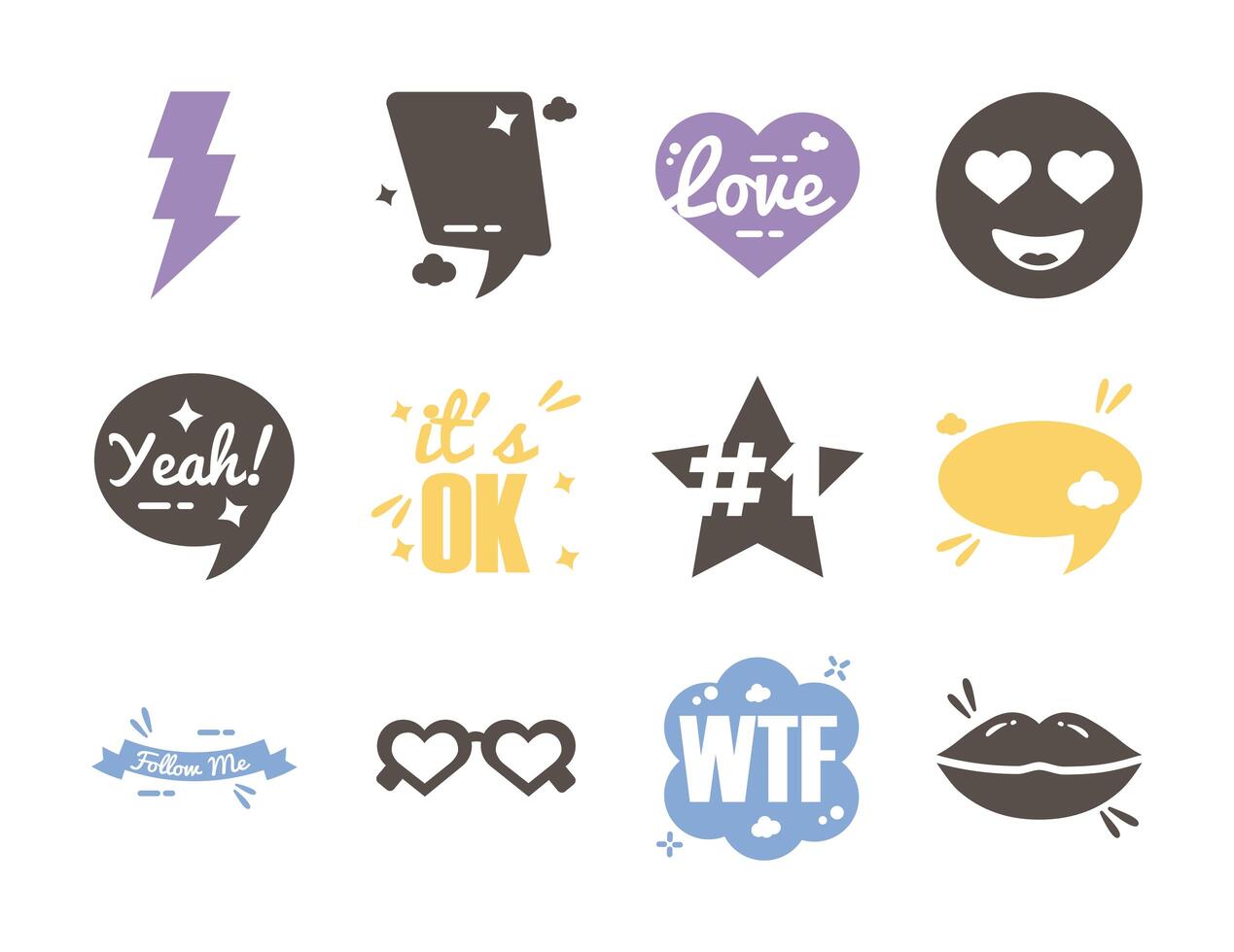 bundle of twelve slang set icons vector
