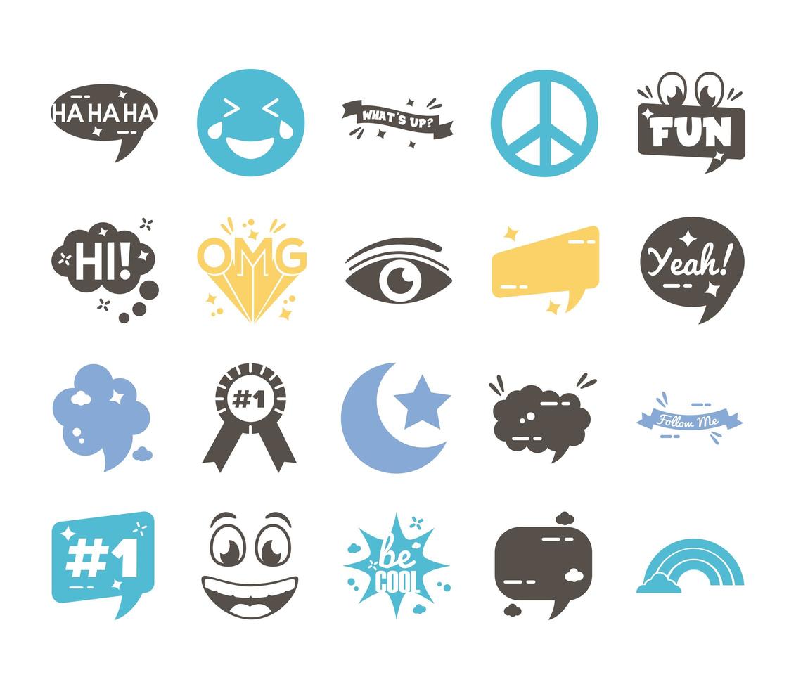 bundle of twenty slang set collection icons vector