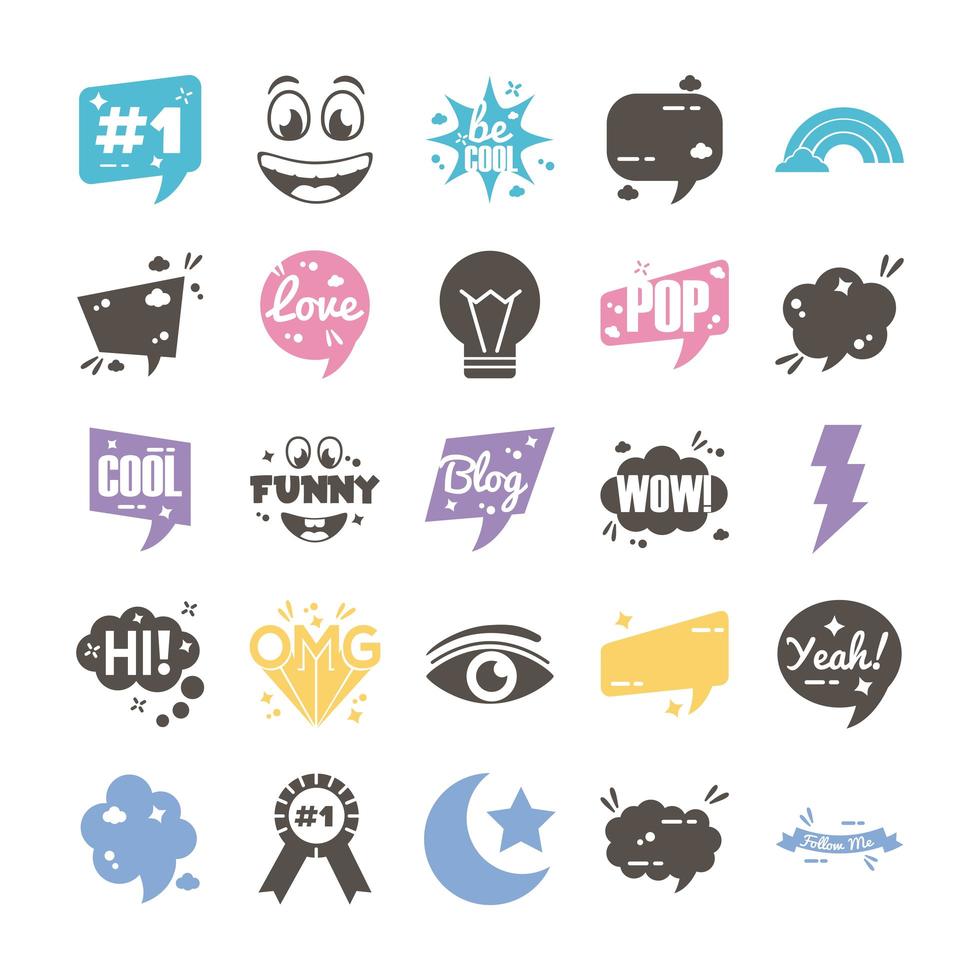 bundle of twenty five slang set icons vector