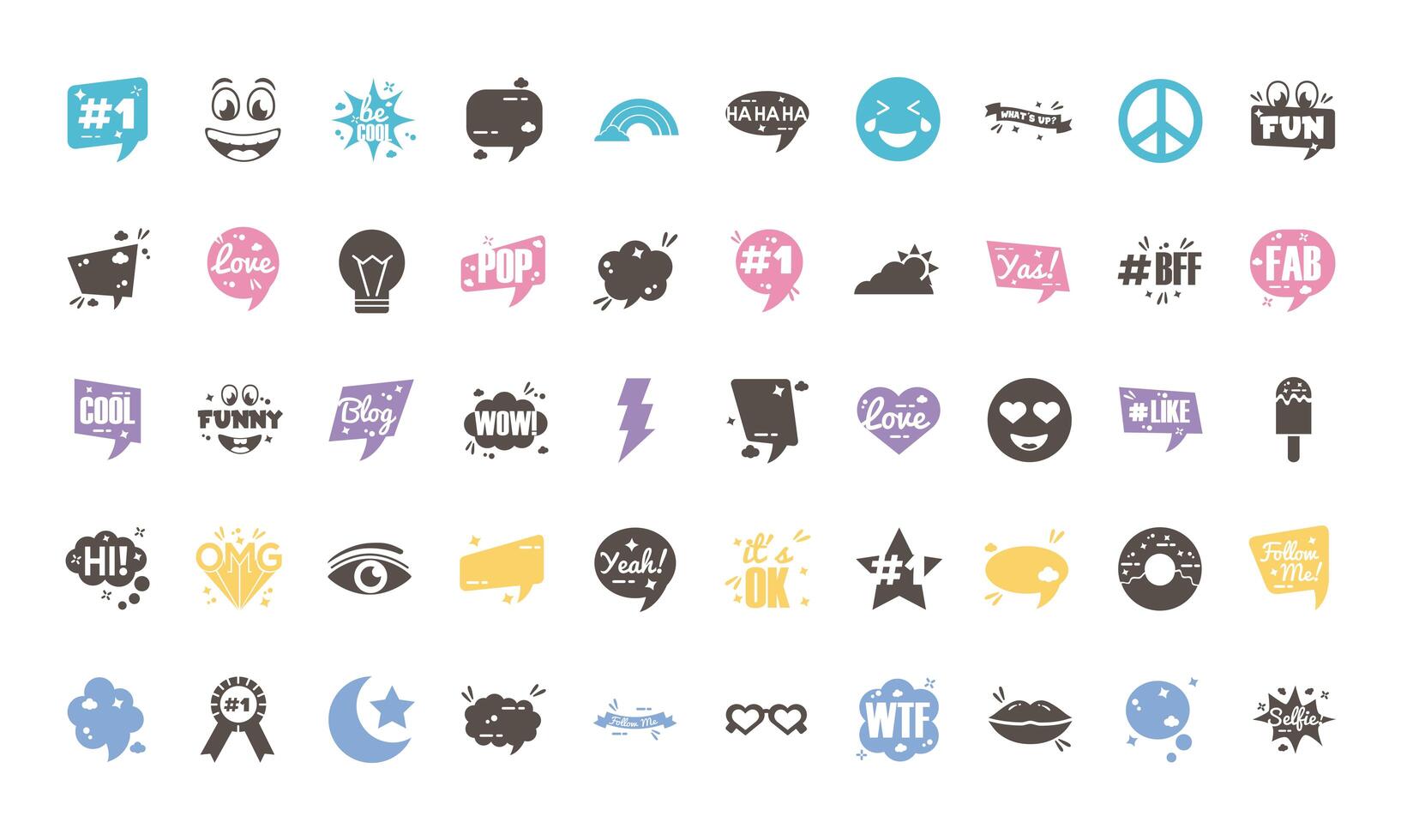 bundle of fifty slang set icons vector
