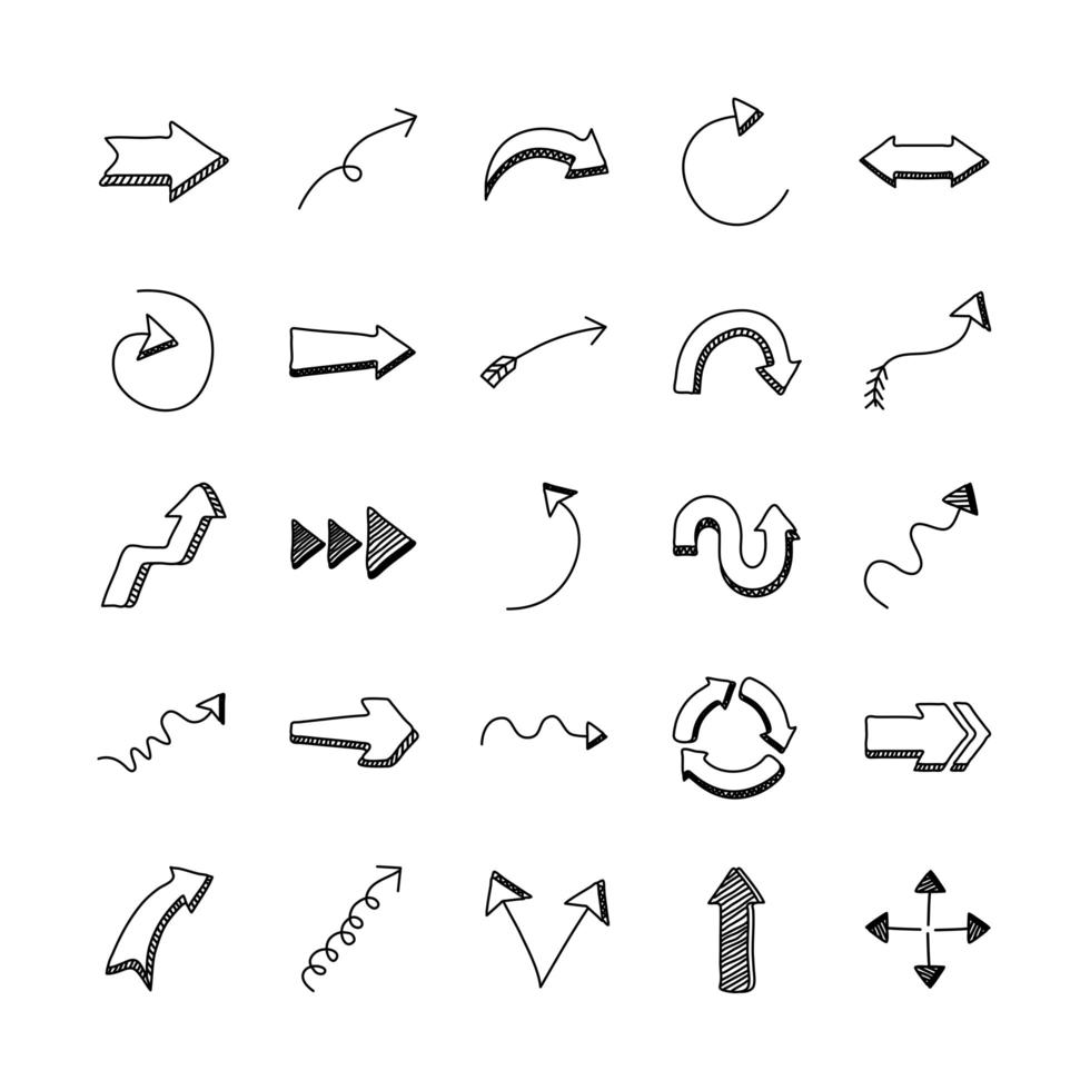 bundle of twenty five arrows set collection icons vector